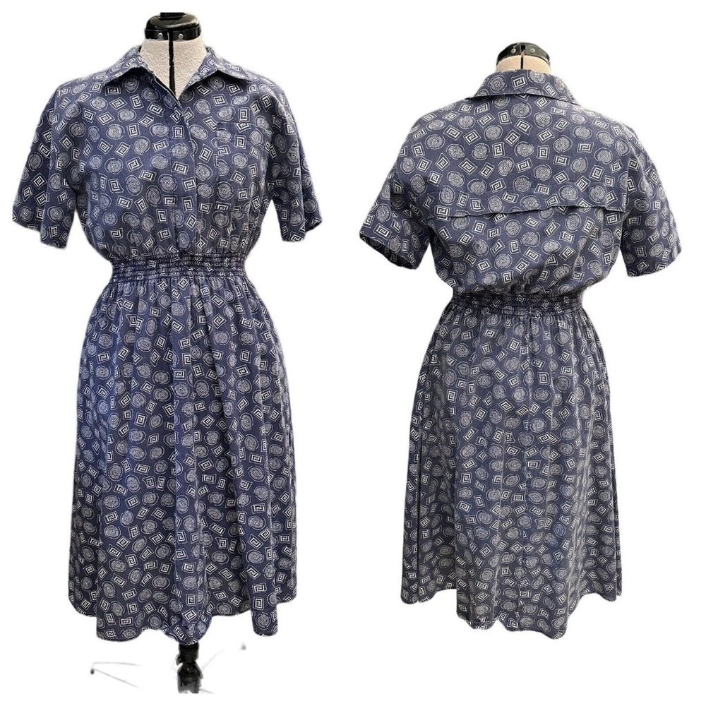 Vintage 70s Via Sant Andrea USA Made Geometric Midi Dress Size 12P